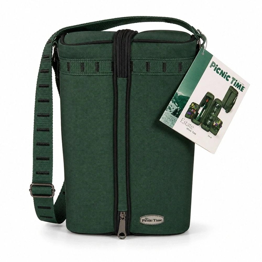 Picnic Time Estate Wine Tote Unisex OS Green NEW Insulated 2 Bottle Carrier Bag